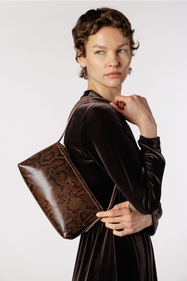 Small triangular baguette bag in python-effect vegan leather