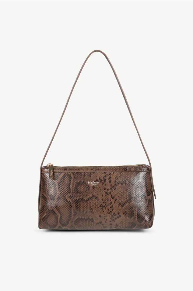Small triangular baguette bag in python-effect vegan leather