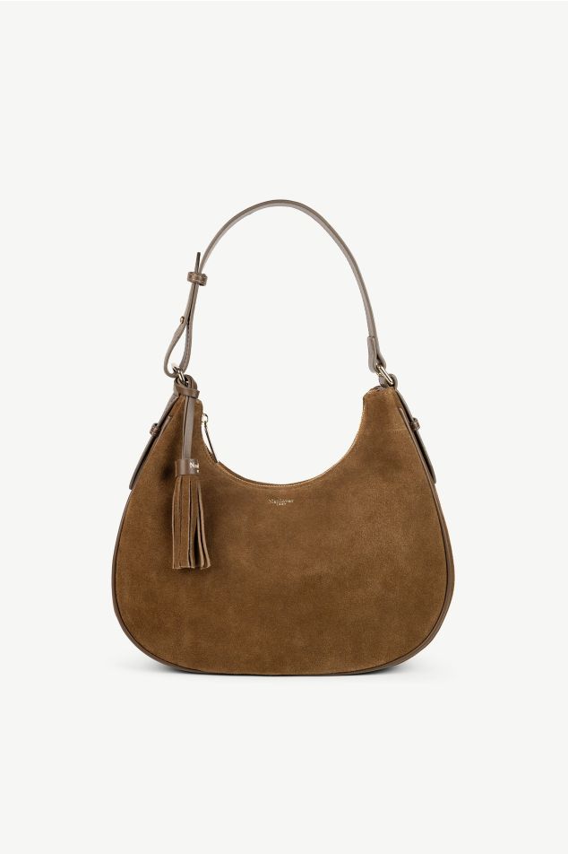 Suede Half-Moon Bag with Tassel Charm
