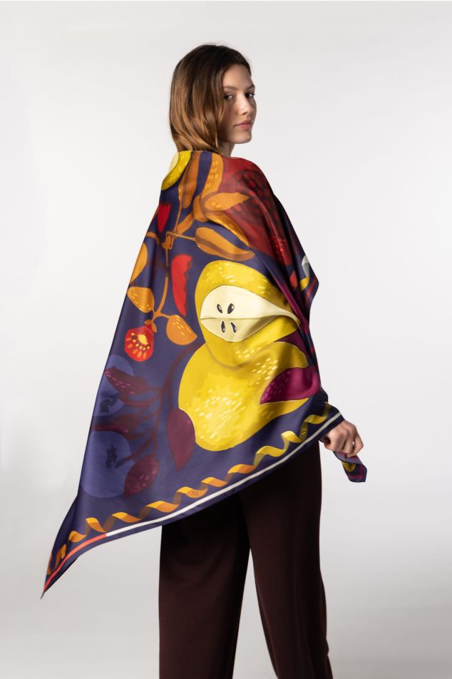 Fruit Print Satin Grand Carré Scarf