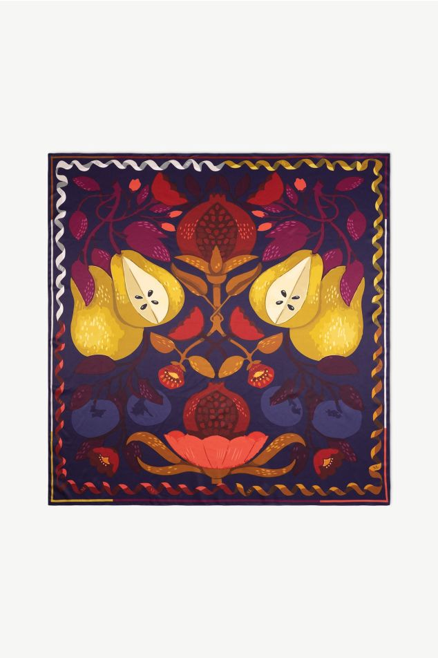 Fruit Print Satin Grand Carré Scarf