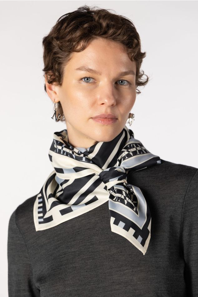Geometric Spiral Satin Carré Scarf