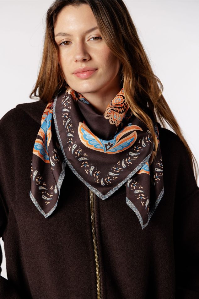 Paisley Print Satin Carré Scarf