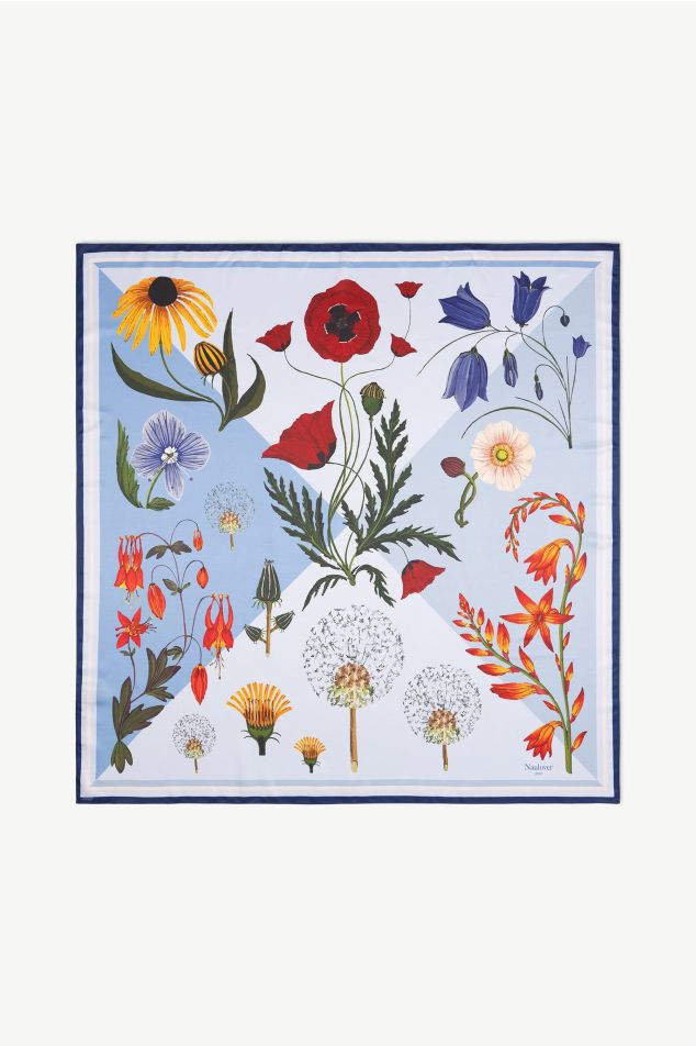 Foulard carré de setí amb estampat de flors silvestres
