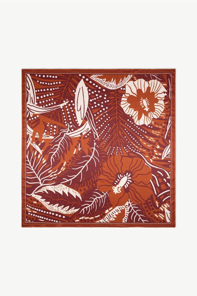 Foulard grand carré de setí selva tropical amb hibiscus