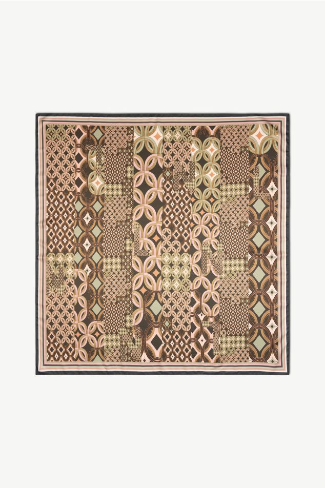 Geometric Patchwork Satin Carré Scarf