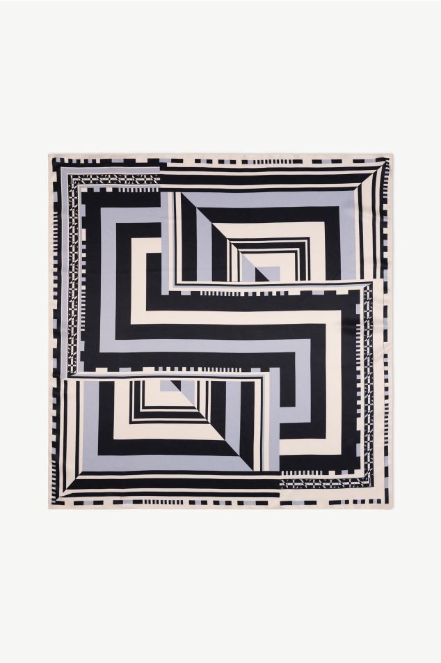 Geometric Spiral Satin Carré Scarf