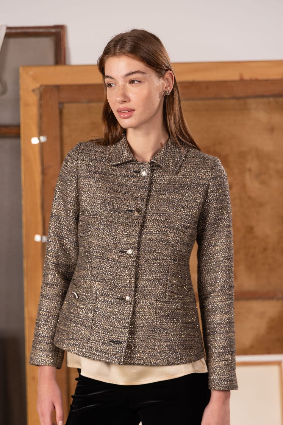 Chaqueta de tweed metalizado