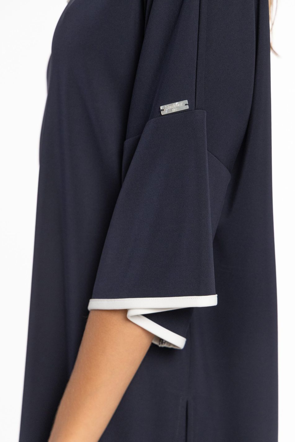 Jersey tunic with contrasting trims on neckline and cuffs