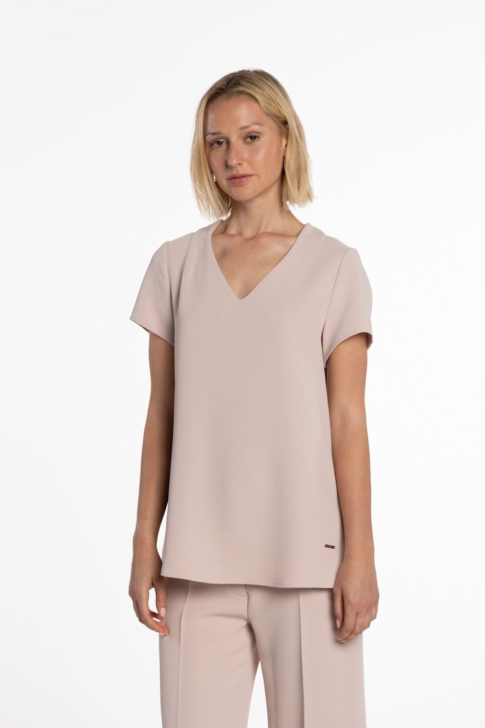 Short-Sleeved Double Crepe Blouse