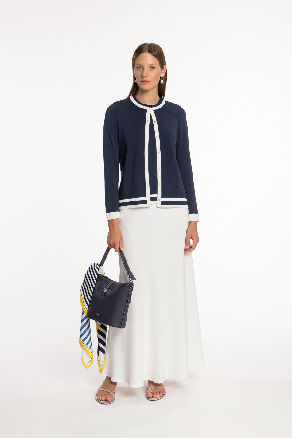 Two-Tone Knit Set with Contrast Trims