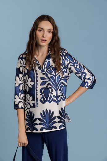 Ethnic printed twill blouse