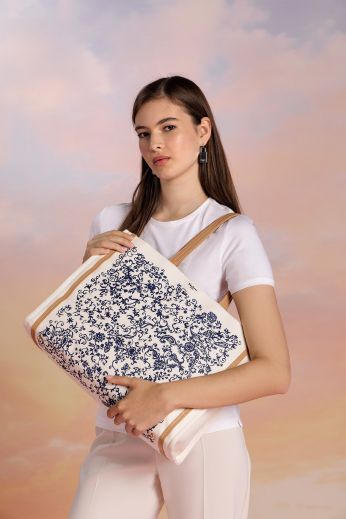 Floral-print canvas tote