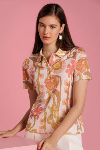 Floral printed polo shirt
