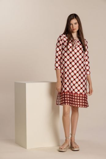 Geometric-print twill dress