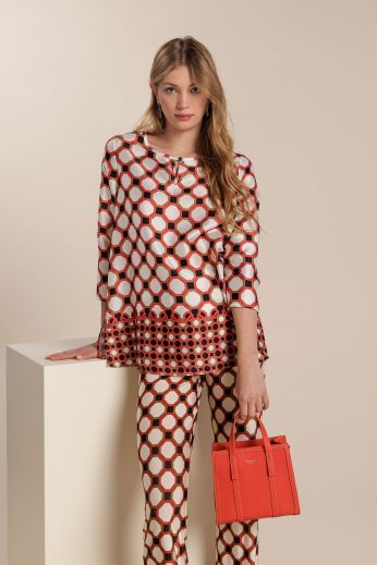 Geometric-print twill blouse