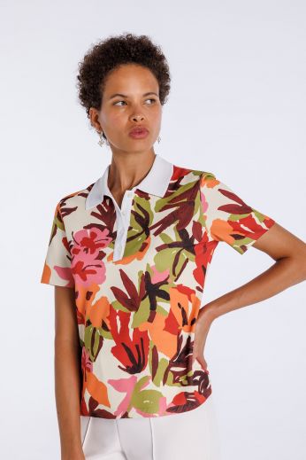 Floral-printed polo shirt