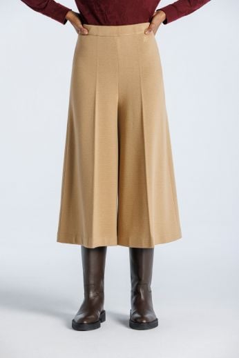 Cropped wool-blend knit wide-leg pants