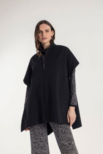 Wool-blend knitted poncho