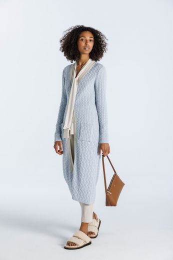 Cable-knit long cardigan