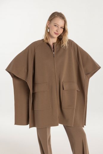 Wool-blend knitted poncho