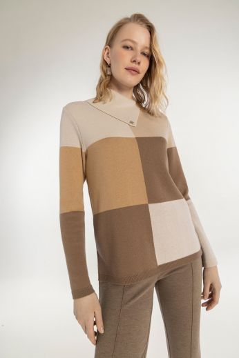 Split-turtleneck sweater
