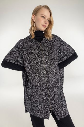 Hooded jacquard-knit cape