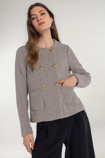 100% virgin boiled wool-knit double-breasted knit jacket