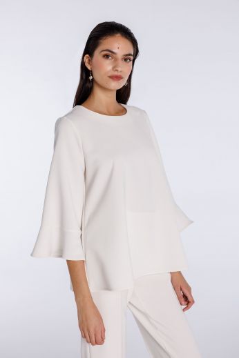 Flared cuffs stretch double-crepe blouse