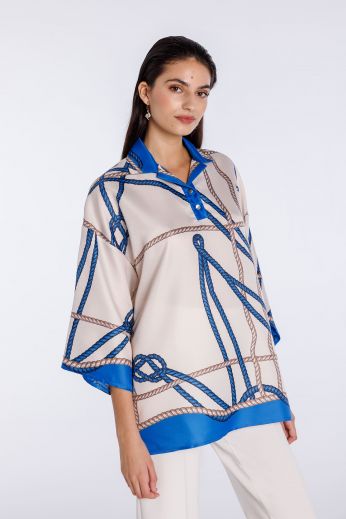 Chain printed twill blouse