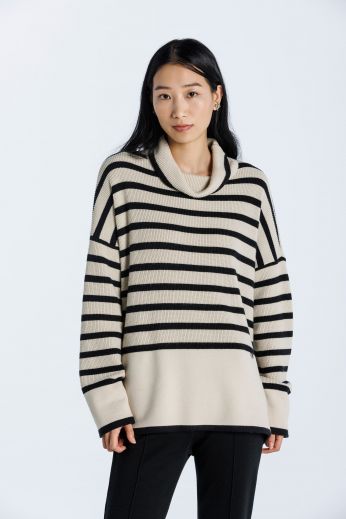 Oversized striped wool-blend turtleneck sweater