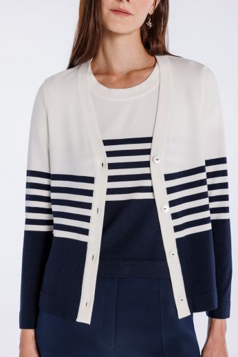 Striped viscose-blend knit cardigan