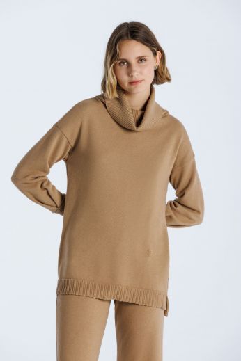 Suéter de cuello vuelto de punto mezcla de cashmere