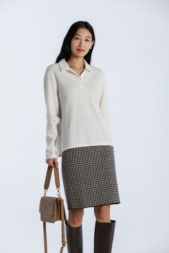 Mélange cashmere and wool-blend polo collar sweater