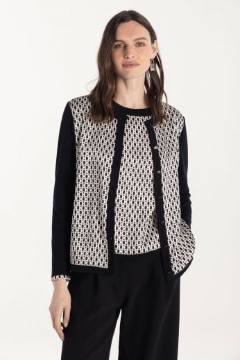 Knitted twinset with geometric print