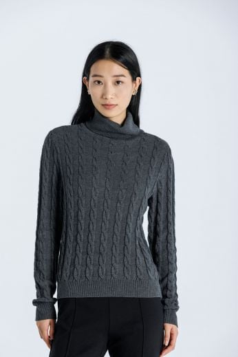 Mélange cashmere and wool-blend cable-knitted sweater