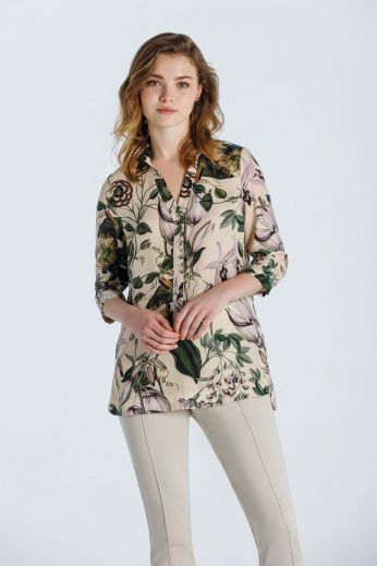Floral-printed cupro blouse
