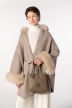 Cape-style knit coat with faux fur collar