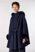 Cape-style knit coat with faux fur collar