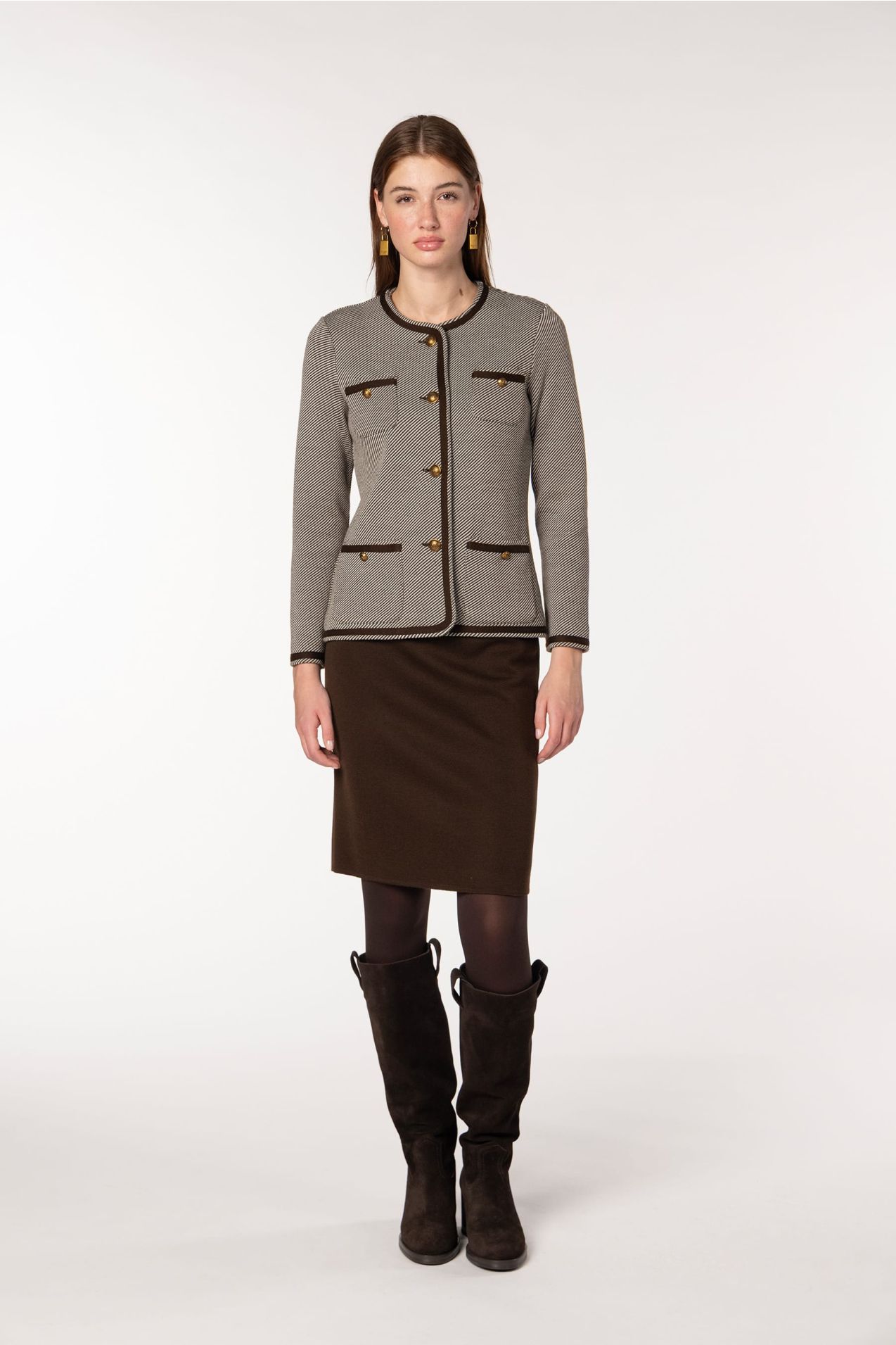 Herringbone Jacquard Knit Jacket java | Naulover