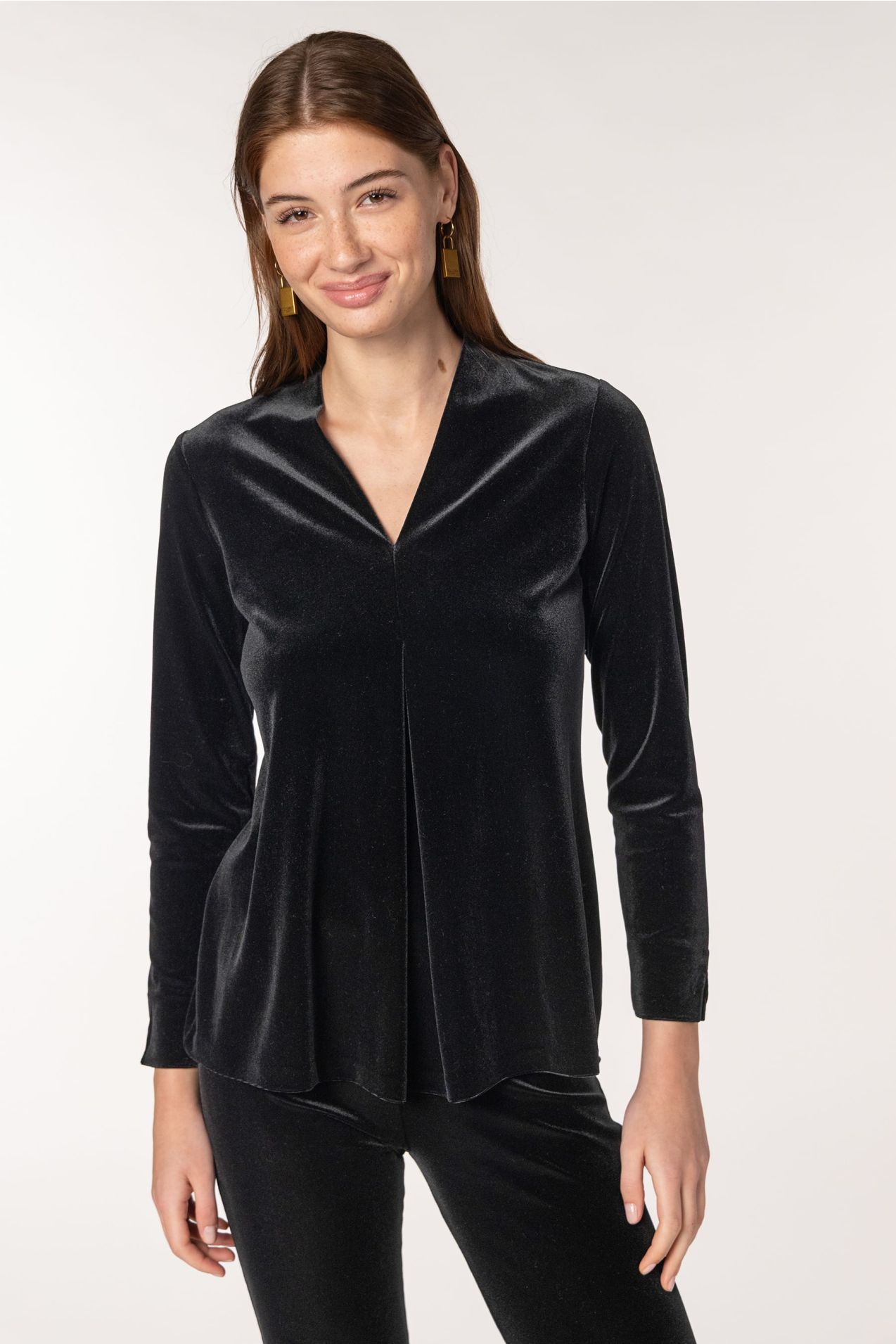 Stretch Jersey Velvet Top With Center Pleat negro | Naulover