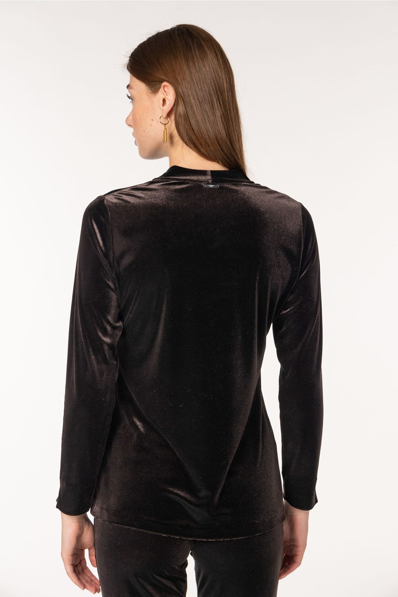 Stretch Jersey Velvet Top With Center Pleat marron | Naulover