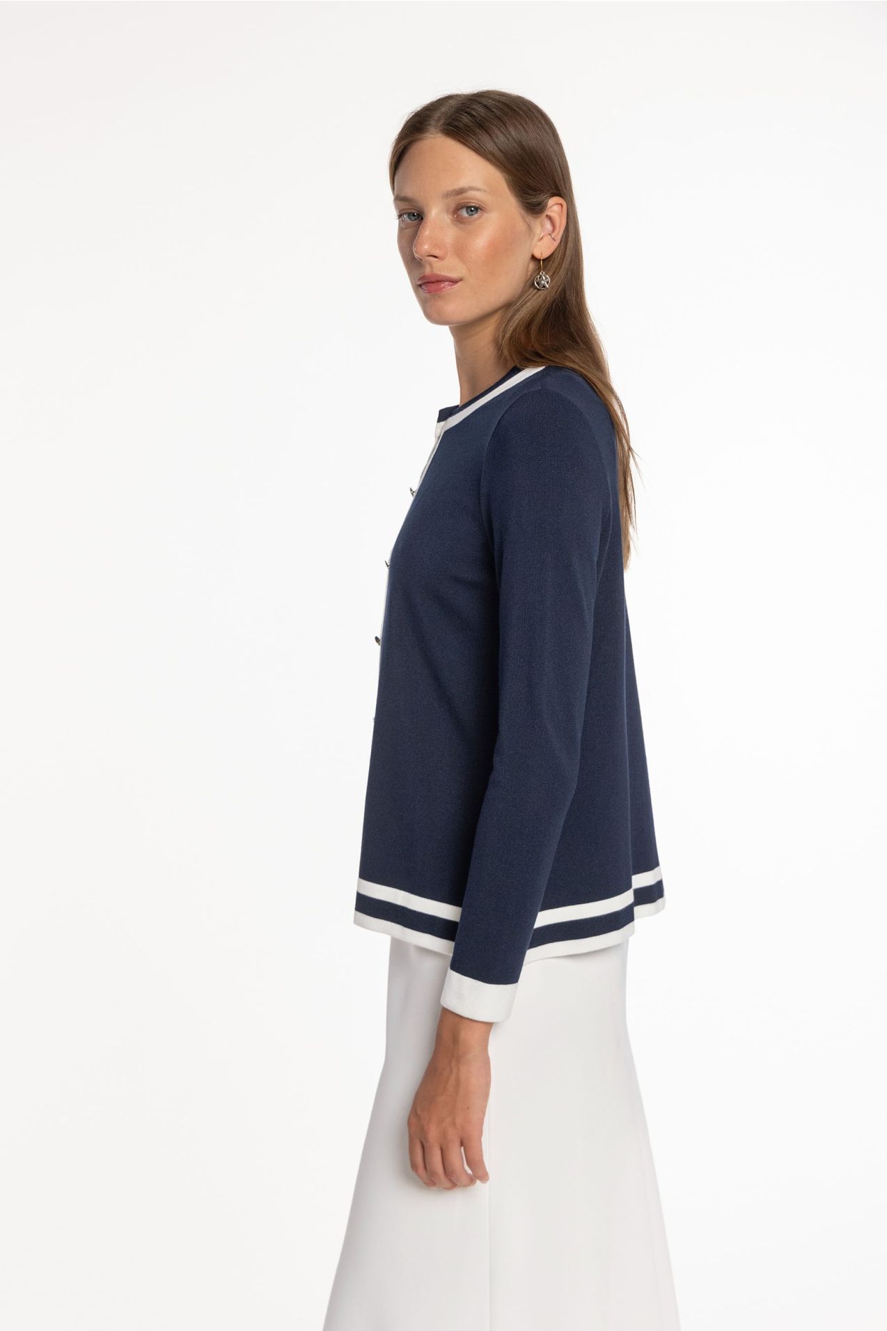 Two-Tone Knit Set with Contrast Trims dark navy | Naulover