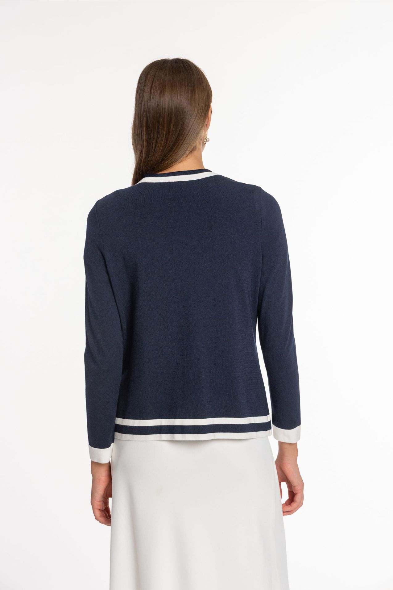 Two-Tone Knit Set with Contrast Trims dark navy | Naulover