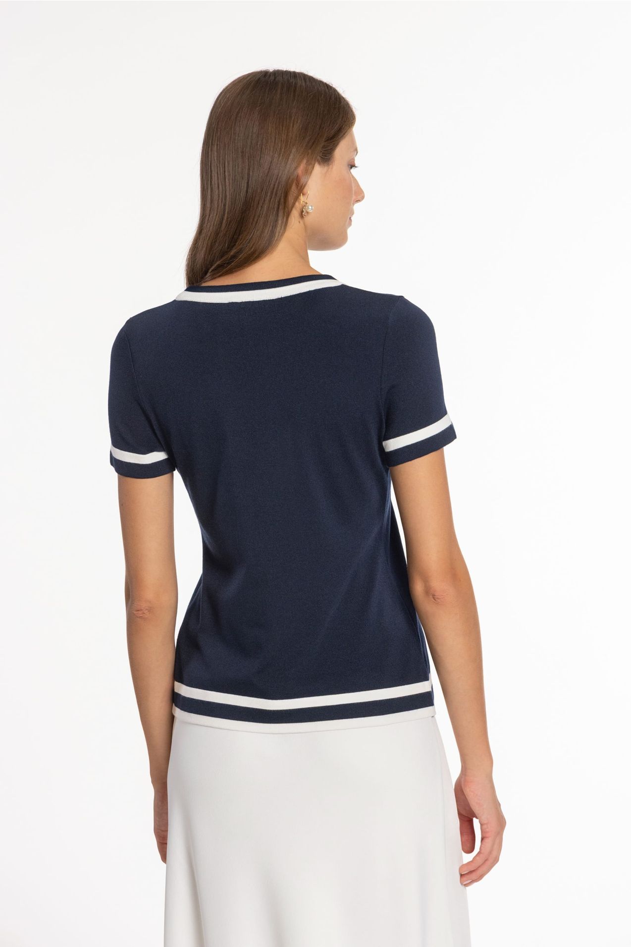 Two-Tone Knit Set with Contrast Trims dark navy | Naulover