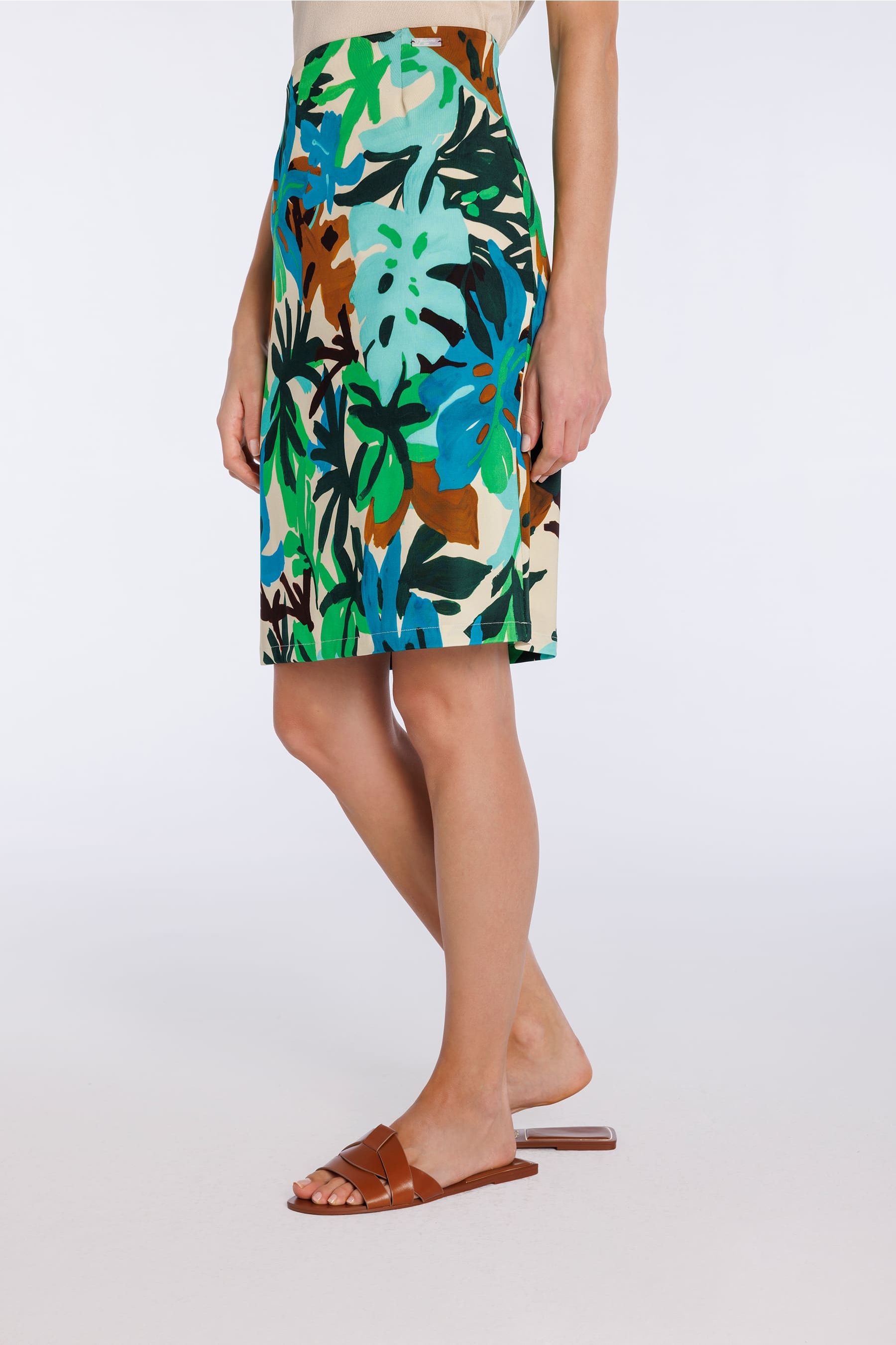 Falda midi con estampado tropical